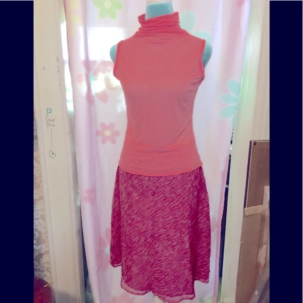 🍑Vintage Ann Taylor Loft Orange Sleeveless Mock T-neck Translucent Blouse S🍑